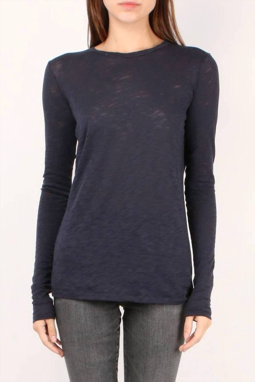 NEW GOLDIE women's classic long sleeve crew tee in navy